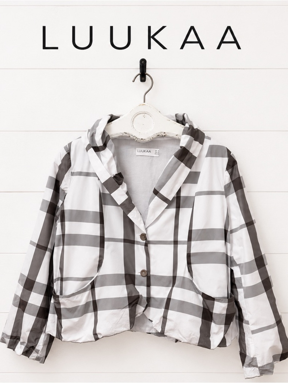 LUUKAA Plaid Jacket – White/Grey/Black – Size 14